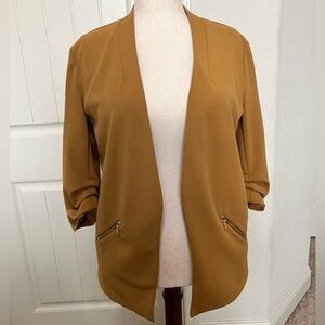 Maurices Mustard Yellow Ruched Sleeve Open-Front Blazer XL